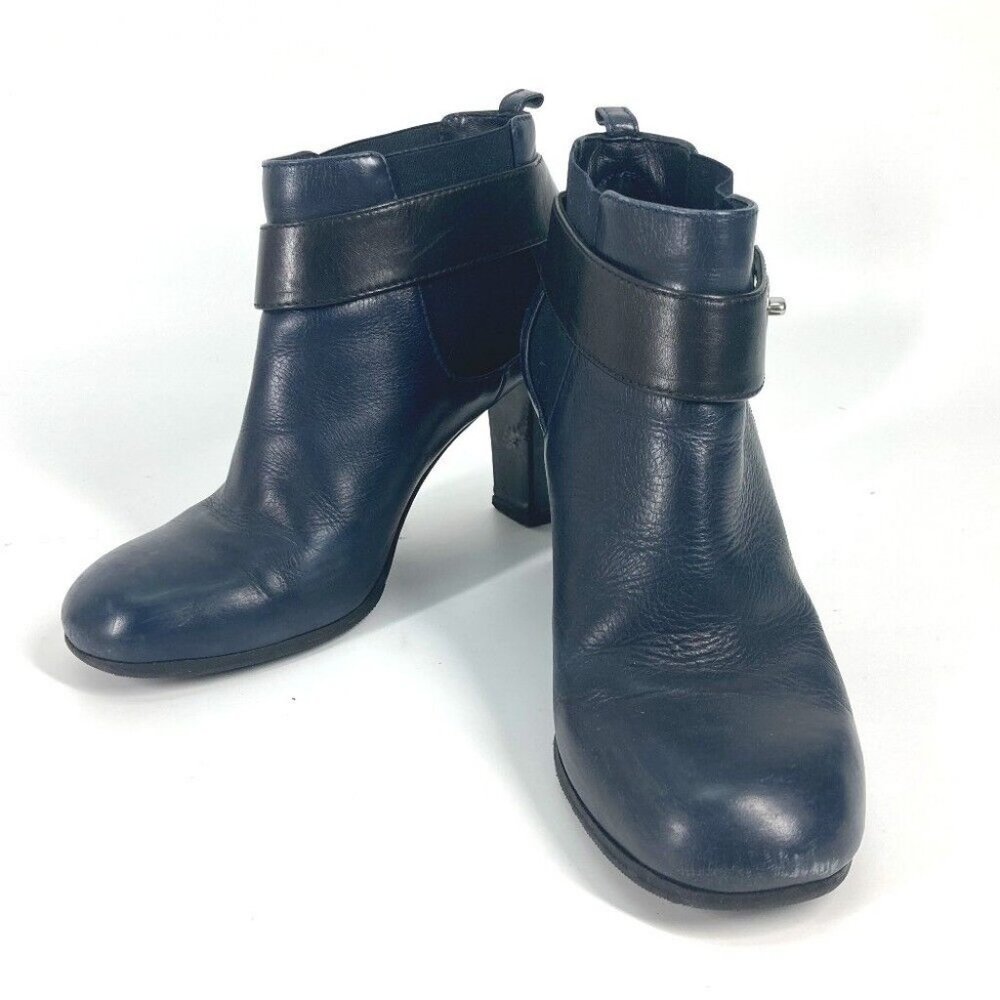 CHANEL short boots shoes heels CC CC Mark turn lock boots Leather Navy - Picture 1 of 16